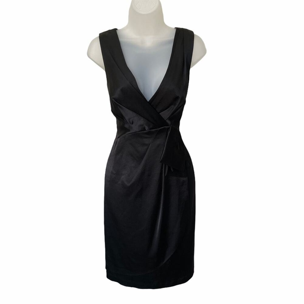 NWT NANETTE LEPORE Women's Black V-Neck Faux Wrap Sleeveless Pardesia Dress